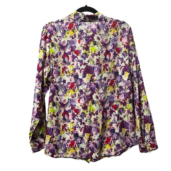 Coldwater Creek sz XL cotton silk purple floral button front blouse FLAW - Picture 4 of 8